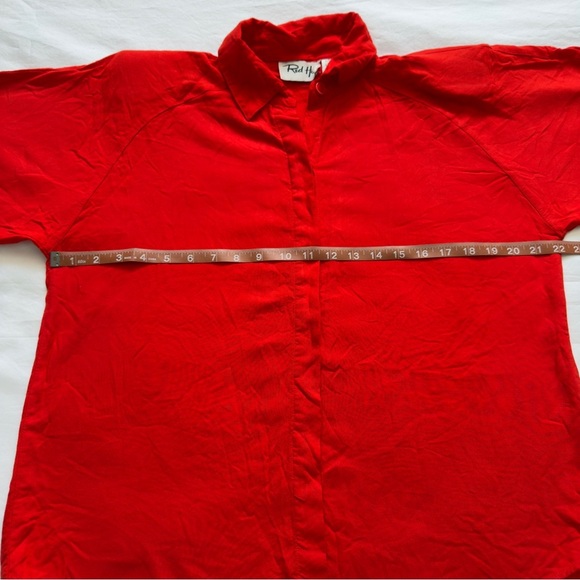 Red Hot Red-Orange 100% Rayon Button-Up Blouse Women’s Size L - Picture 8 of 8